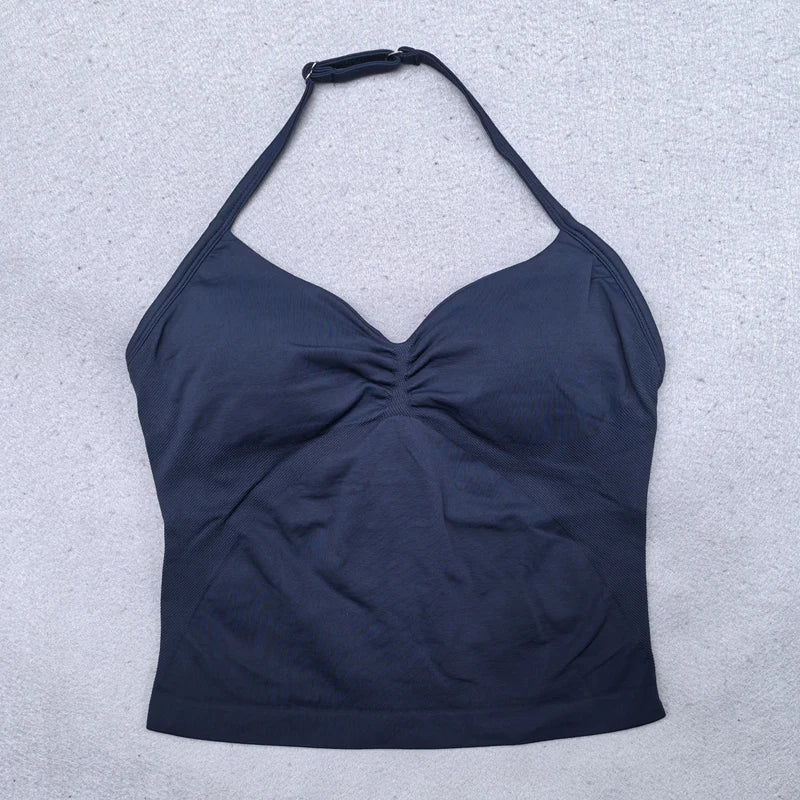 Verstellbares Sport-Neckholder-Oberteil Damen Rückenloses Gym-Top mit integriertem BH Yoga-Kleidung Ärmellose Shirts Workout-Outfits Tanktop