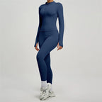 SVEIC Damen Zweiteiliger Trainingsanzug Yoga Set Langarmjacke High Waisted Leggings Atmungsaktive Sportkleidung Für Frauen