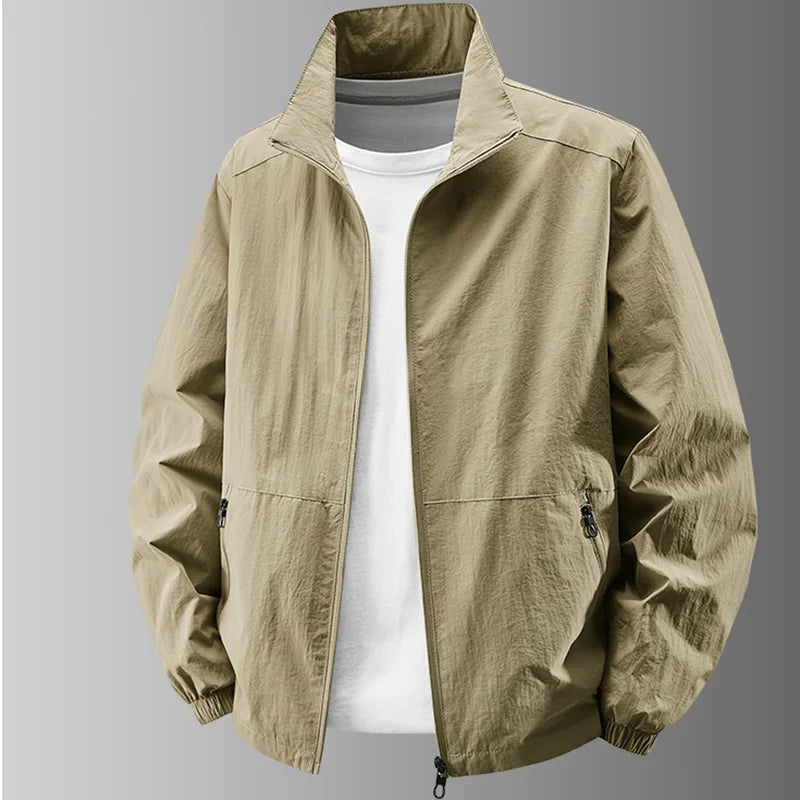 Herren Stehkragenjacke Frühling Atmungsaktiv Leicht Anti-Falten Windjacke Outdoor Sport Freizeit Schnelltrocknende Arbeitsjacken
