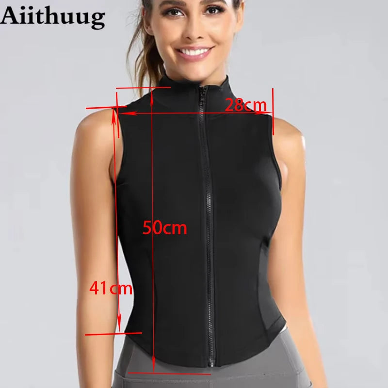 Aiithuug Athletic Reißverschluss-Sweatweste Jacke Ärmellose Lauf-Yoga-Tops Stehkragen-Shirts Sport-Top Fitness Damen Workout-Tops