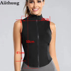 Aiithuug Athletic Reißverschluss-Sweatweste Jacke Ärmellose Lauf-Yoga-Tops Stehkragen-Shirts Sport-Top Fitness Damen Workout-Tops