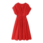 KONDALA 2026 Frühling Sommer Vintage Damenkleid Mode Einreihig Schärpen Drapierter V-Ausschnitt Ärmellos Schicke Braune Damenkleider