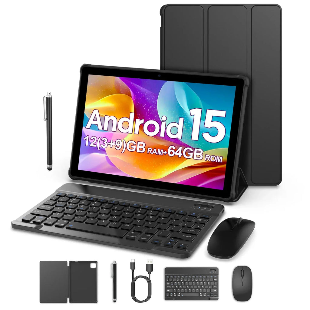 Neueste globale Version Android 15 Tablet, 10-Zoll-Tablet, Quad-Core-Prozessor, 1280*800 Auflösung, 12 (3+9) GB RAM, 64 GB Speicher