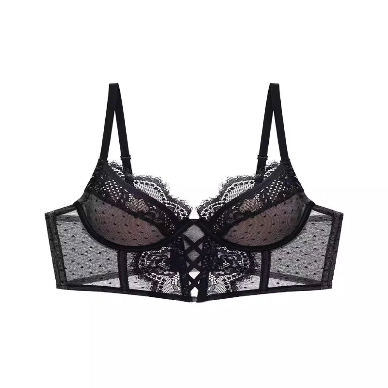 Französische Spitze Push-Up-Dessous-Set Frau dünner Bügel-BH, durchsichtige geraffte Chemise, weich, zierlich, kleine Oberweite S-XL Hot Sale