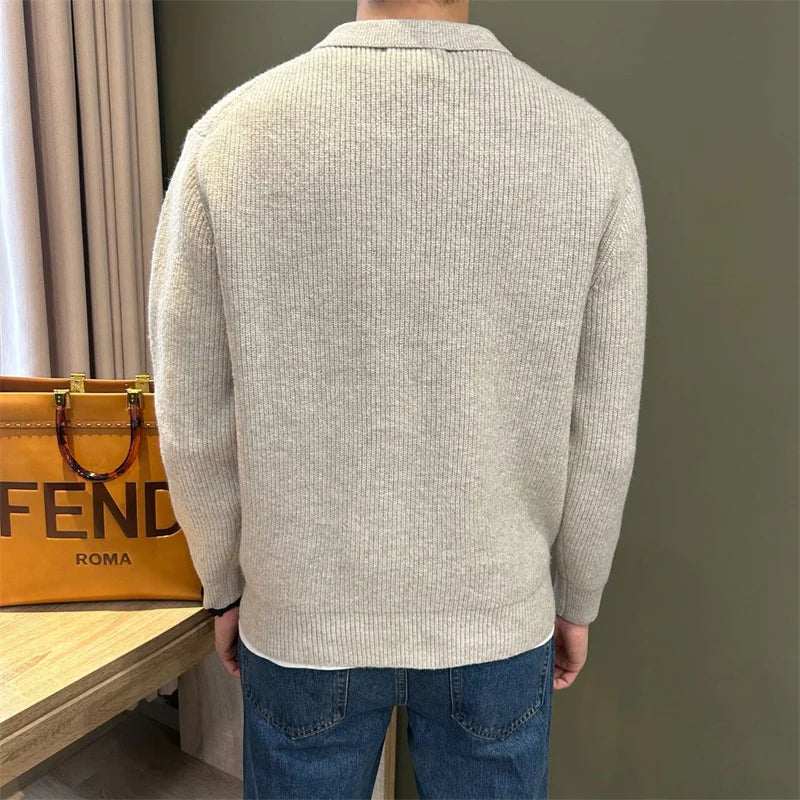 Herren Winter Norwegerpullover Einfarbig Polo Rollkragen Gestrickte Pullover Lässige Retro Warme Strickwaren Elegante Y2K Streetwear Jersey Hombre