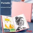 A3 Kunstportfolio 60 Fächer, 120-seitiges Präsentationsbuch mit Griff, Design Blauer Nachthimmel für Künstler, Dokumentenorganizer Büro