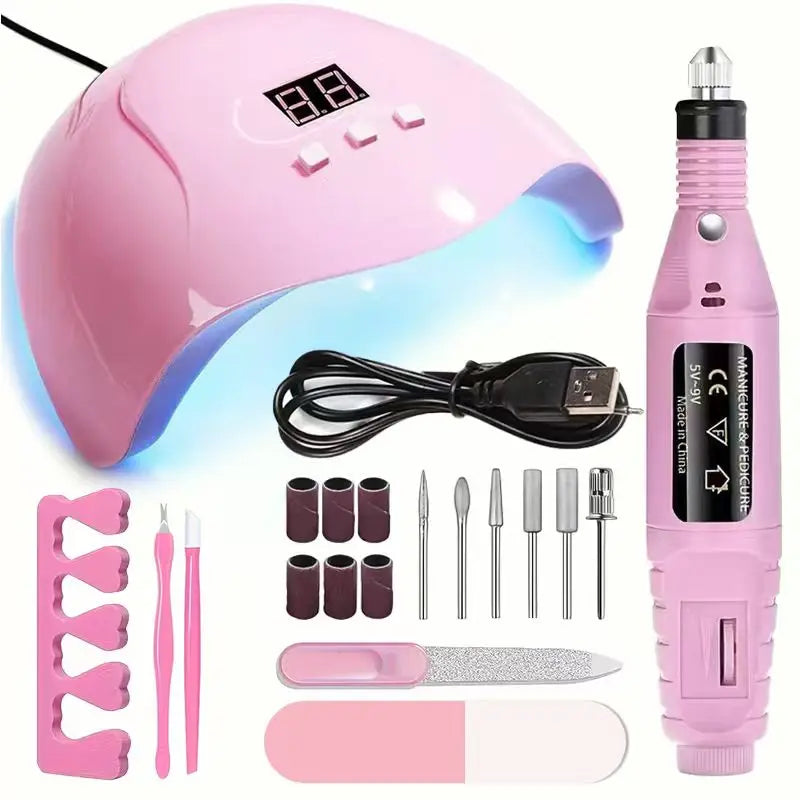 Komplettes Nagelset, Nagellampe + Poliermaschine + Pflegewerkzeuge für DIY exklusive romantische Nagelkunst zu Hause, Nagelset-Werkzeuge Hauptbild