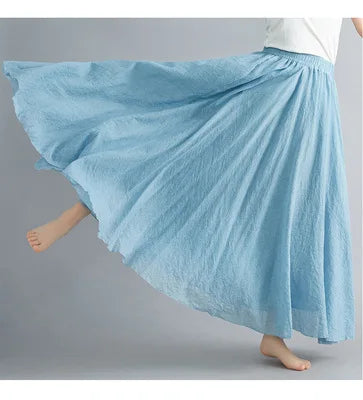 Neue 2020 Damen Leinen Baumwolle Lange Röcke Elastische Taille Plissierte Maxi Röcke Strand Boho Vintage Sommer Röcke Faldas Saia