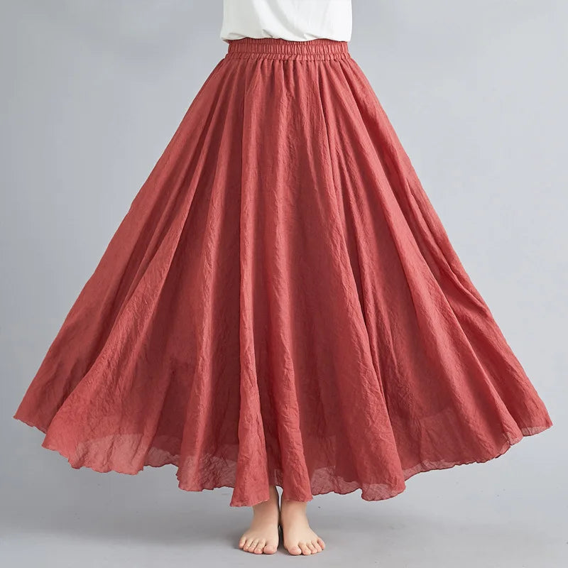 Neue 2020 Damen Leinen Baumwolle Lange Röcke Elastische Taille Plissierte Maxi Röcke Strand Boho Vintage Sommer Röcke Faldas Saia Hauptbild