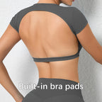 Hearuisavy Sommer Personalisierbare Sportshirts Workout Sportbekleidung Rückenloses Yoga-Kleidungsstück Brustpolster Sport Crop Tops Gym Top Damen