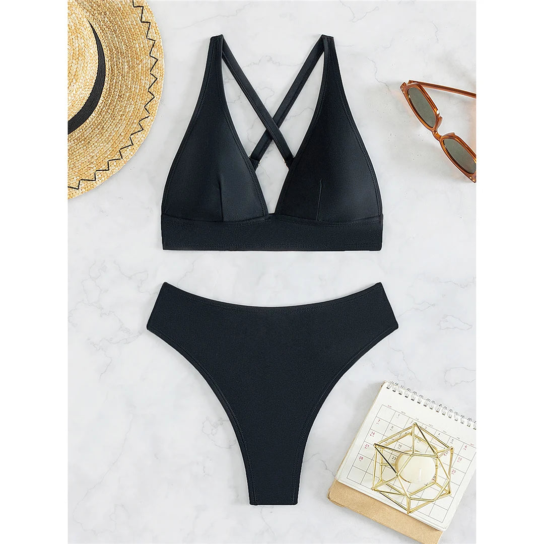 S - XL Kreuzrücken Mini Micro Tanga Bikini Damen Badeanzug Zweiteiliges Bikini Set Bademode Schwimmanzug K5022