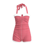 USPOP Vintage Gingham Einteiler Badeanzug für Damen, Retro Neckholder Badeanzug, bequeme Sommer-Bademode