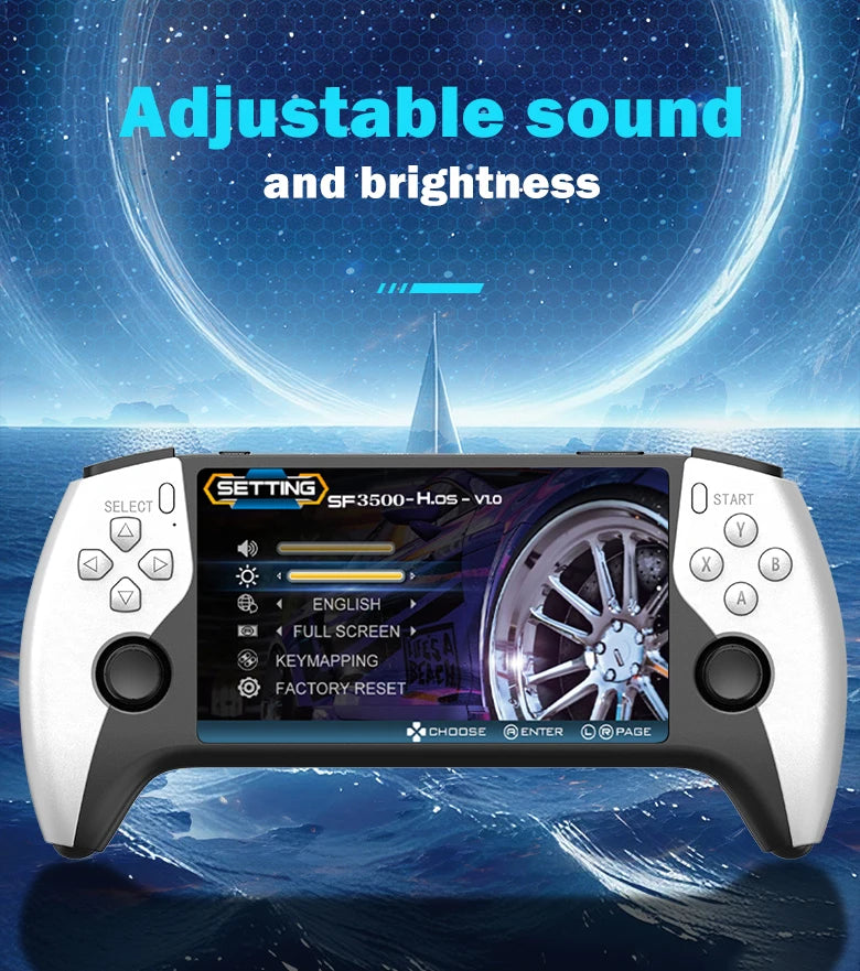 SF3500 Retro Handheld Videospielkonsole Linux System 5,0 Zoll 854*480 IPS Bildschirm 3000mAh Tragbarer Pocket Video Player Spiele