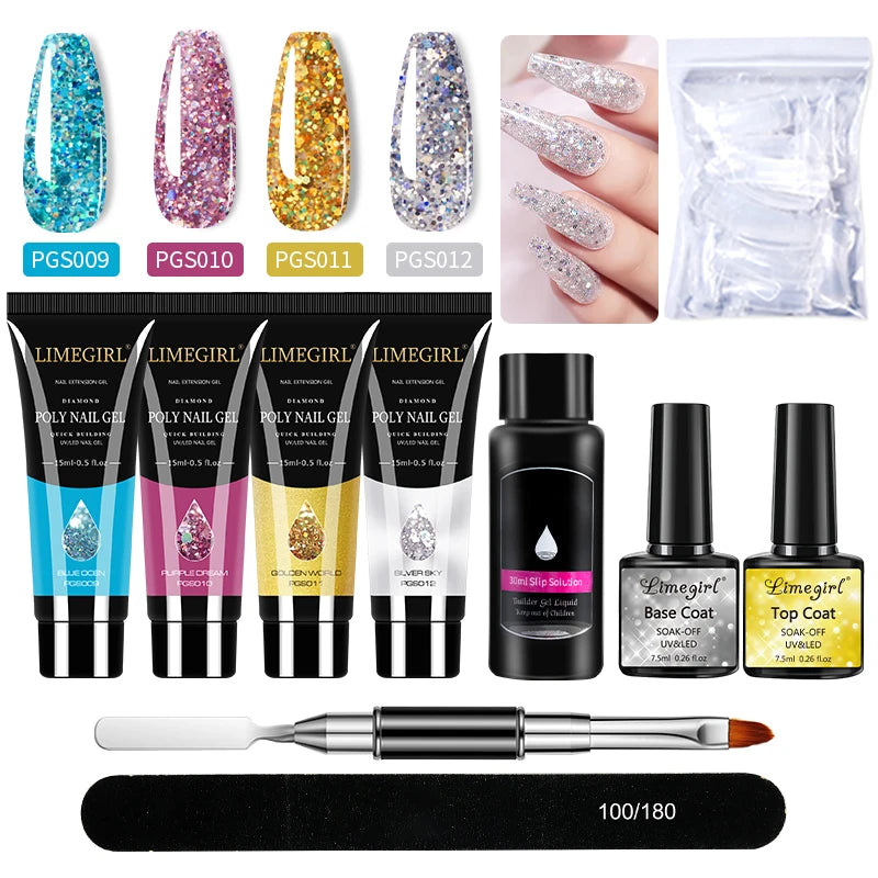 LIMEGIRL Nagelkunst-Set Poly-Nagelgel-Verlängerungs-Soak-Off-Gel-Set Nagelkunst-Acrylgel-Lack-Set für Anfänger Halbpermanentes Gel So