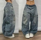Amerikanische Y2K 2025 Neue weite Baggy Black Jeans Oversized Damen Street Casual Joker Denim-Hose Paar-Jeans Vintage Streetwear