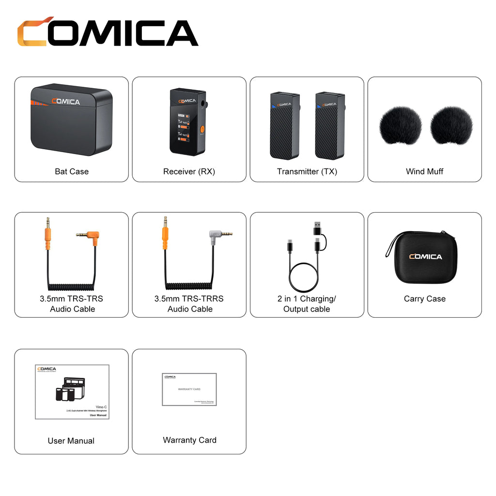 Comica Vimo C 2.4G Mini kabelloses Ansteckmikrofon mit Ladecase, für Smartphone Kamera Podcast Interview YouTube Facebook