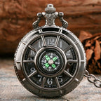 Fashion hollowed out compass pocket watch, outdoor creative flip necklace watch, male and female digital quartz watch