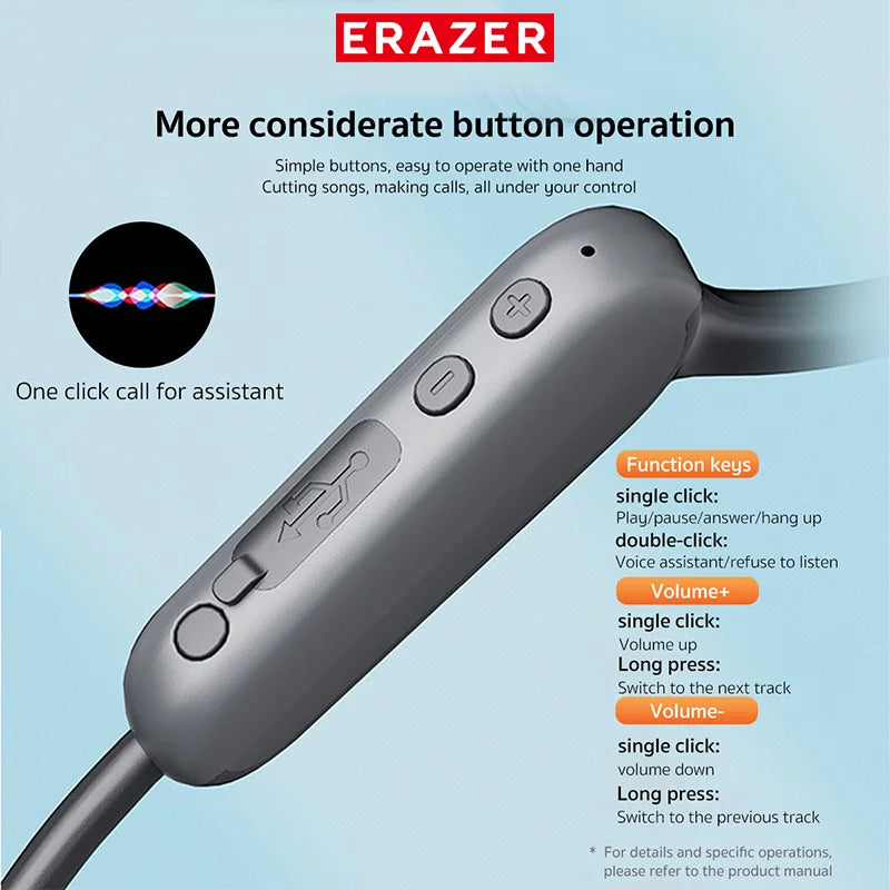 ERAZER XF22 Kopfhörer Bluetooth 5.4 Sport Wireless Kopfhörer Knochenschall-Headsets mit Mikrofon Nackenbügel-Kopfhörer