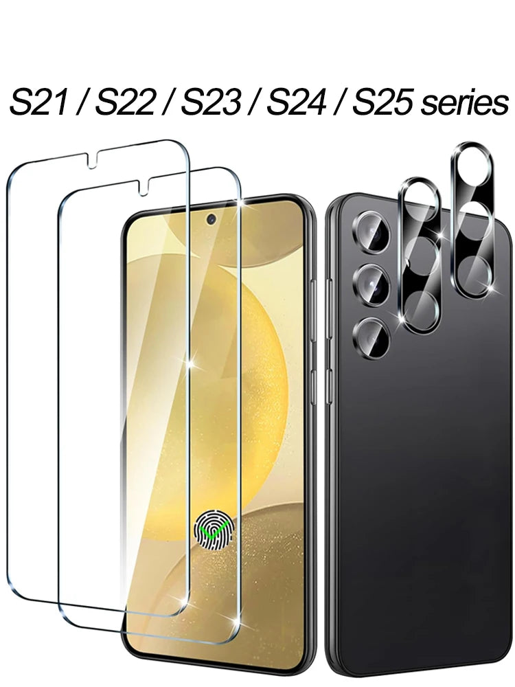 2+2 Fingerabdruck-Scanning-Glas für Samsung S25 S26 S24 S23 S22 S21 Displayschutzfolie für Galaxy S25 Ultra Kameraschutz S24 FE