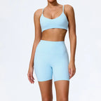 Hearuisavy Sommer Superweiches 2-teiliges Damen-Sportshorts-Set atmungsaktives Fitness-Yoga-BH Freizeit-Push-Up-Workout-Crop-Top