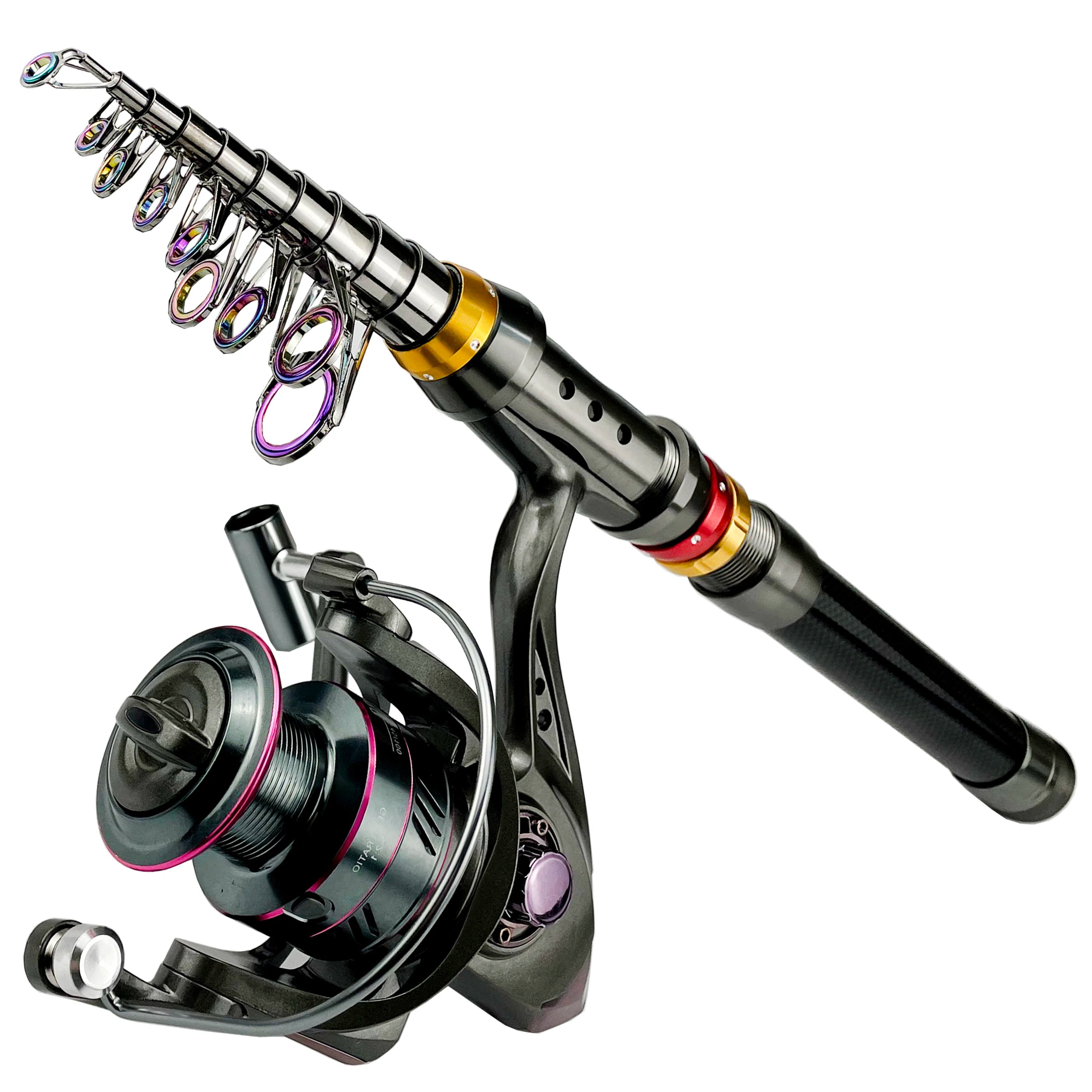 1.8-3.6m Kohlefaser Angelrute und Rollen-Set, superharte Teleskop-Angelrute, Spinnrollen-Set, max. Widerstand 3-8kg Pesca