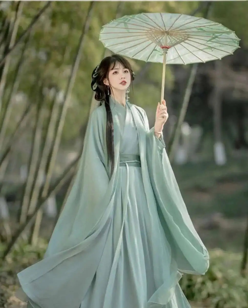 China Traditionelle Hanfu Damen Abendkleider Elegante Feenrock Weite Große Ärmel Elegantes Kleid Bankett Tanz Kleidung Frühling