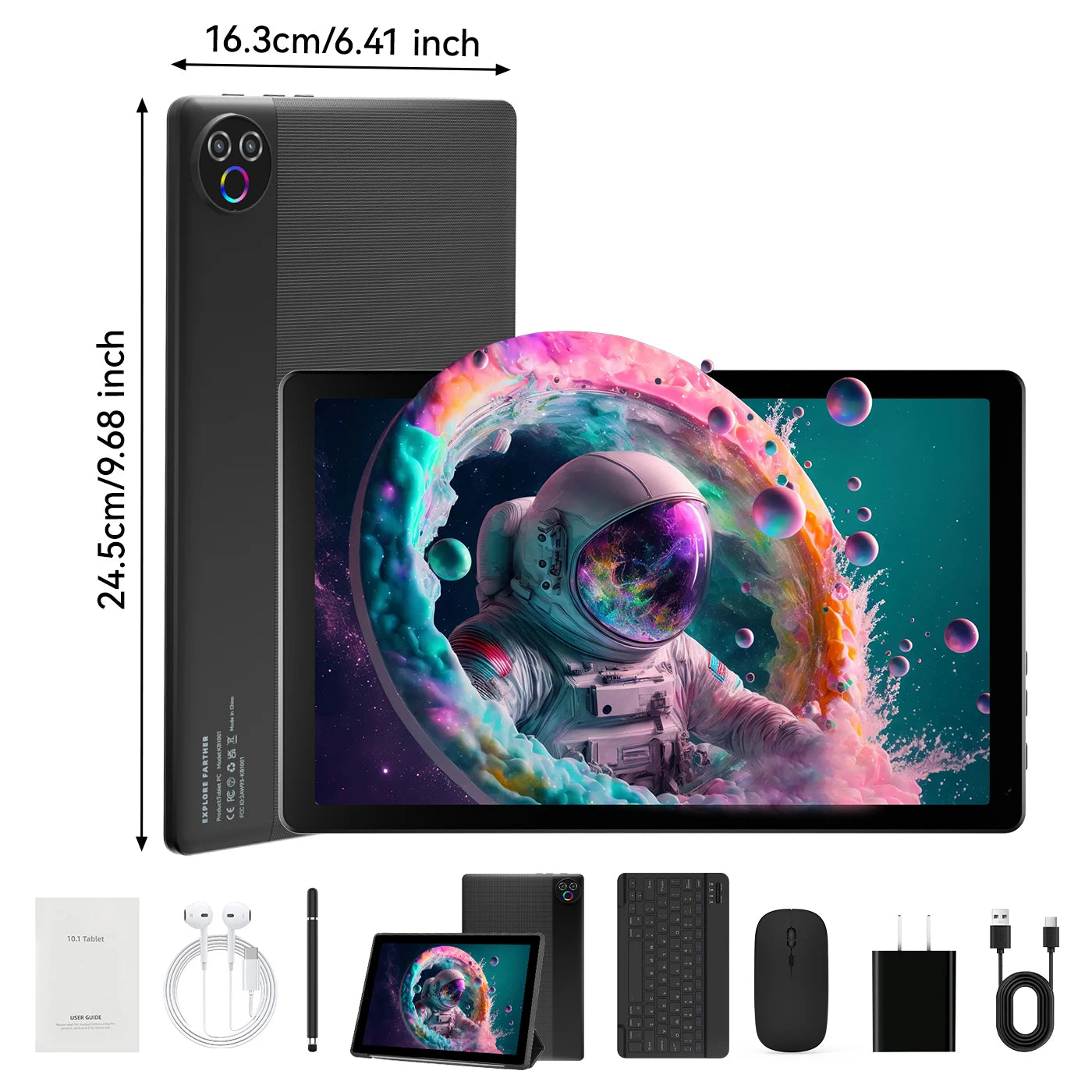 URAO Android 15 Tablet 10,1 Zoll 20GB RAM 64GB ROM 5-Kern Dual Kamera Tablets PC Set Tastatur/Hülle/Maus/Stylus/Kopfhörer