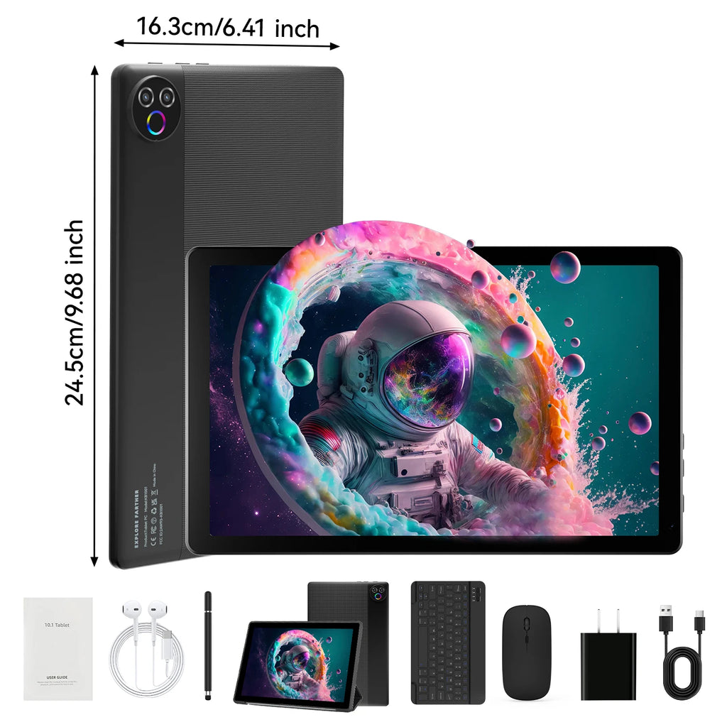 URAO Android 15 Tablet 10,1 Zoll 20GB RAM 64GB ROM 5-Kern Dual Kamera Tablets PC Set Tastatur/Hülle/Maus/Stylus/Kopfhörer