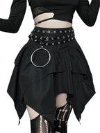 Sommer-Fashion Kurze Röcke Neue sexy Damen Gothic Punk Irreguläre Röcke Einfarbig Tunnelzug zum Binden Geraffte Rüschen Minirock