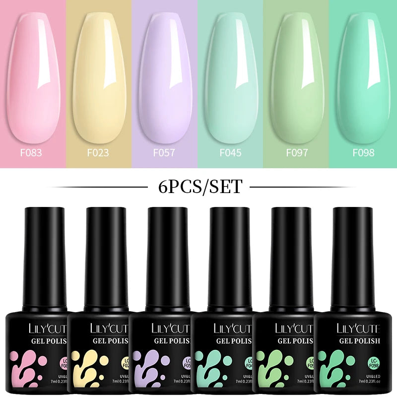 LILYCUTE 7ML 6PCS Neon Gel Nagellack Set fluoreszierend Farbwechsel Semi Permanent Soak Off Maniküre-Kit Nail Art Gel