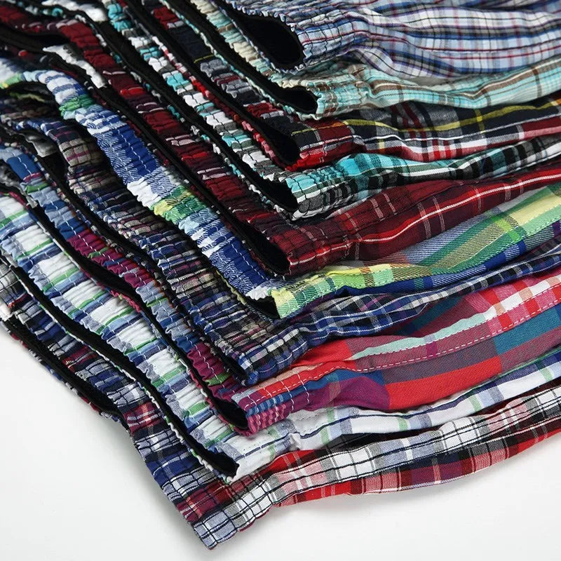 4 Herren-Boxershorts Locker Herrenunterhosen Baumwolle Großes Karomuster Pfeilhose Übergröße Klassische Basics Karo