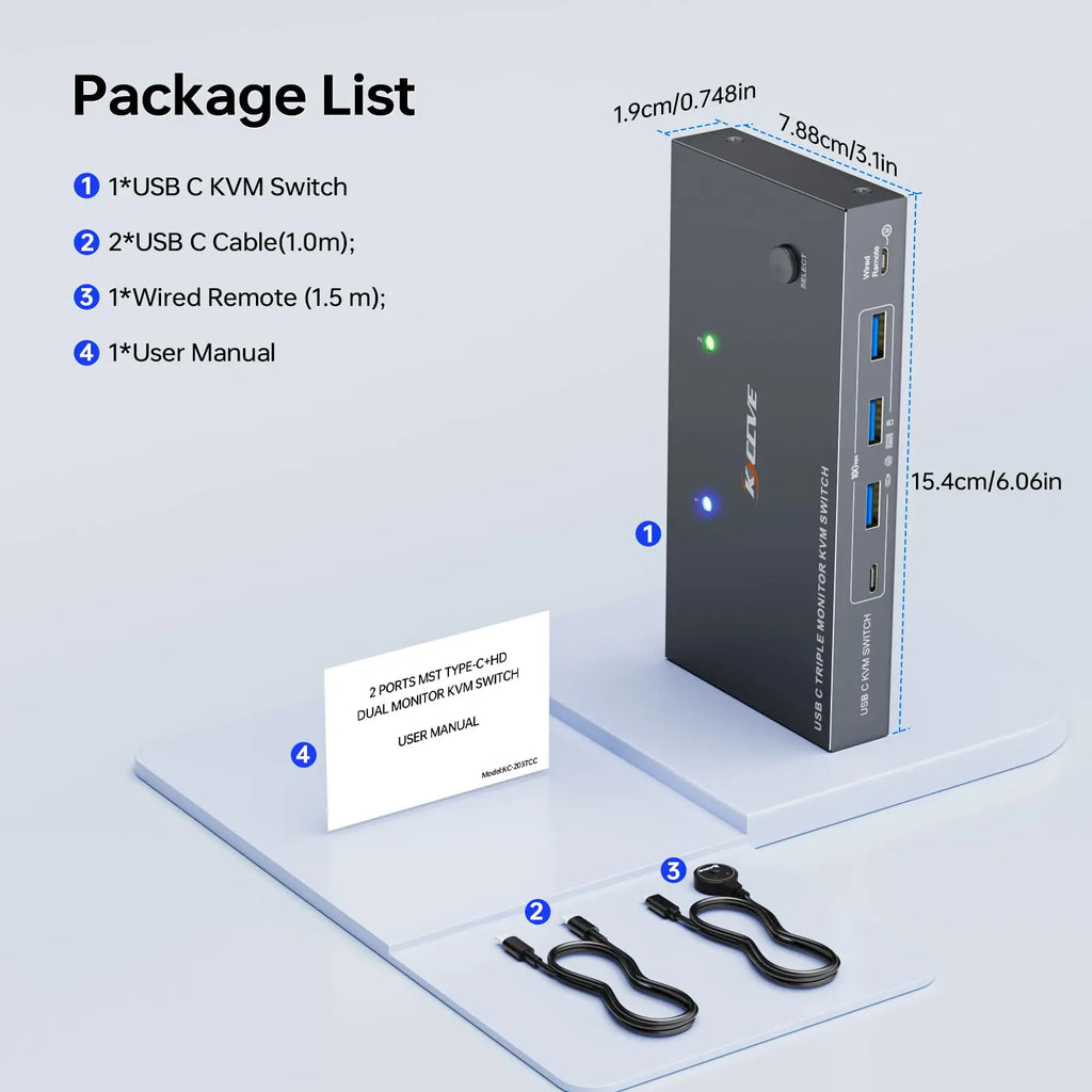 USB-C Dockingstation Triple/Dual Monitor KVM Switch 4K 1080P@60Hz, USB C KVM Switch 3/2 Monitore 2 Laptops für Windows/Mac OS