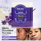 AILKE Double Glutathione PLUS Whitening Soap Bar, Reduce Dark Spots, Deep Clean Skin, Natural Lavender Scented for Face & Body