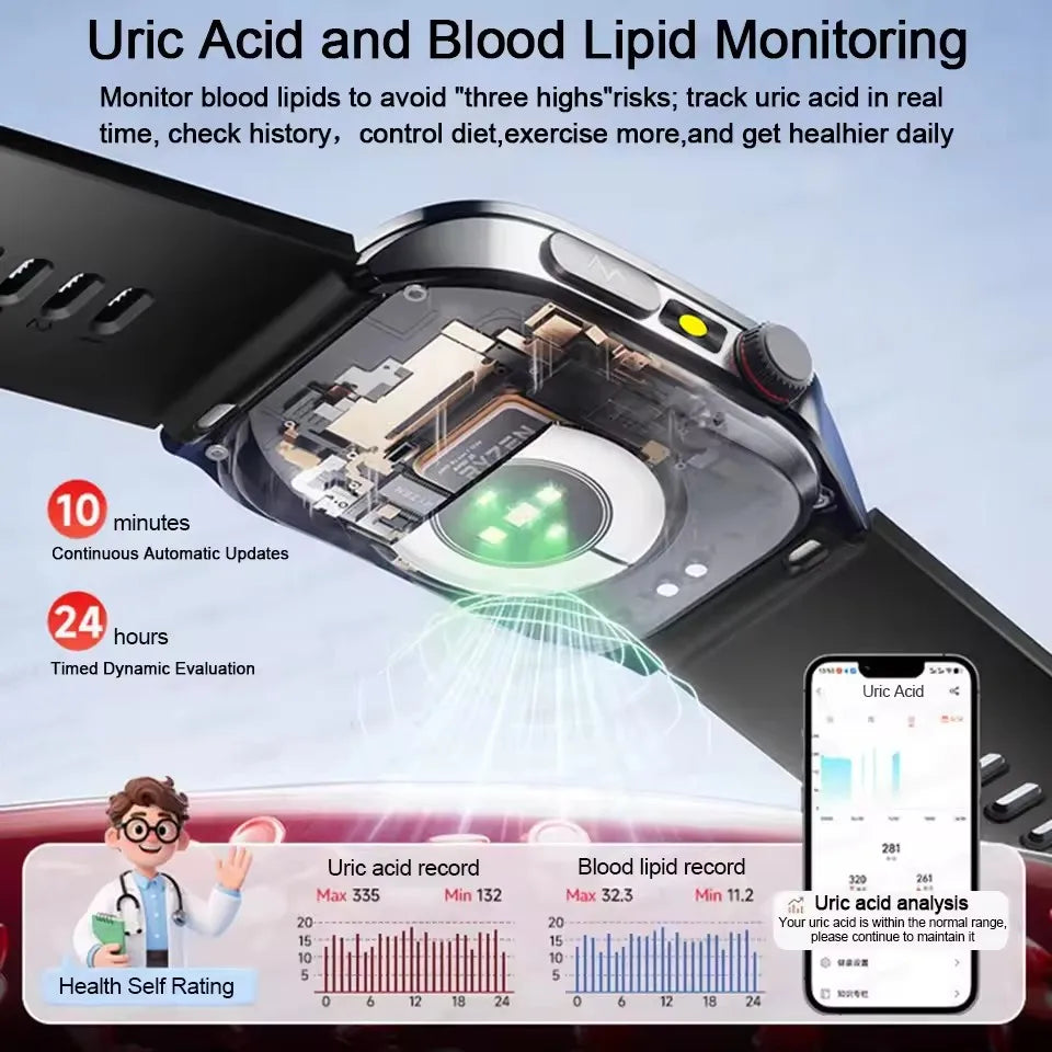2026 Neue Gesundheits-Smartwatch Lasertherapie Reduziert Drei Hochs Blutsauerstoff Blutdruck Harnsäure Blutfette EKG-Smartwatch Für Herren