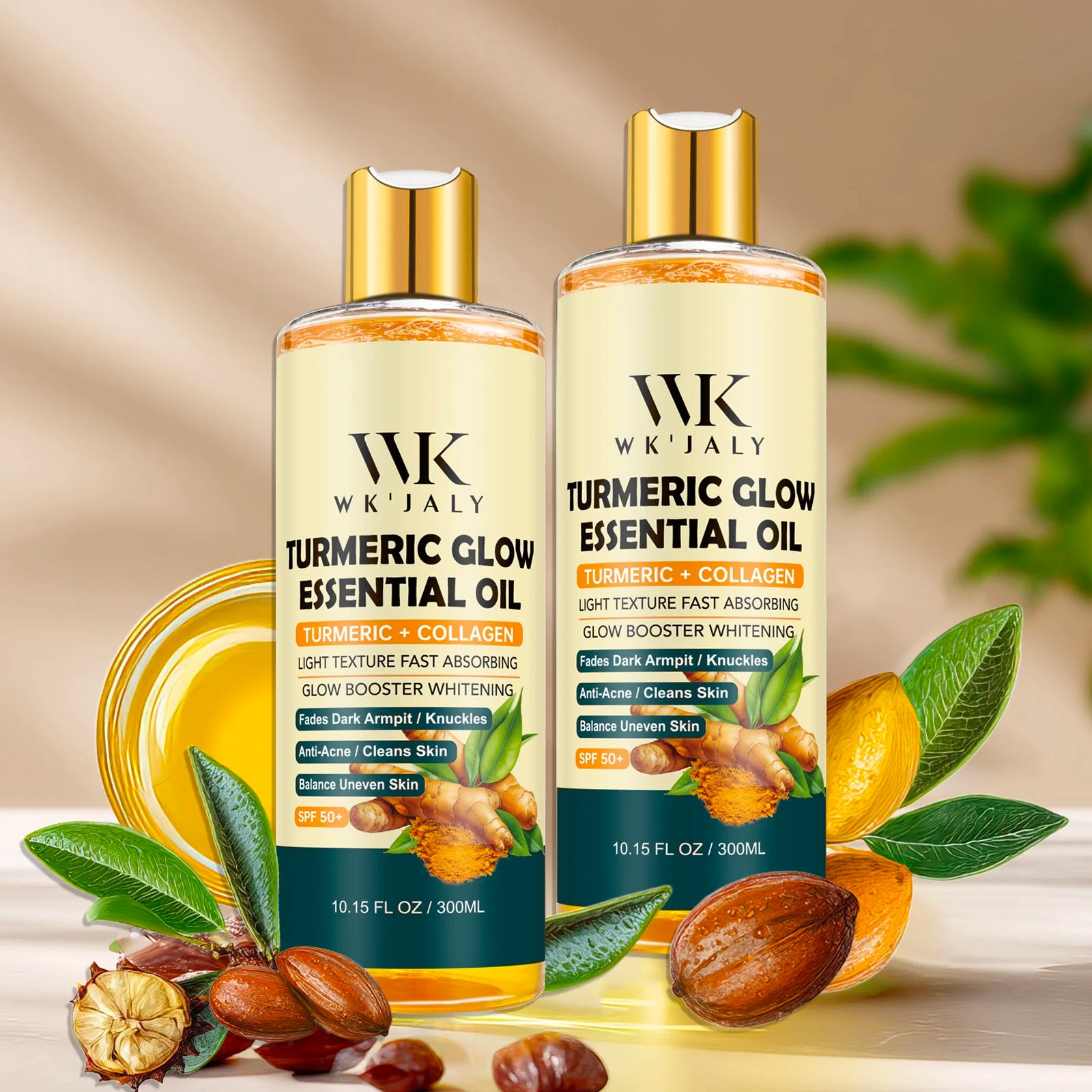 WK JALY Kurkuma Glow Essential Körperöl, feuchtigkeitsspendend, aufhellend, hellt dunkle Achseln und Fingerknöchel auf, gegen Akne, gleicht ungleichmäßige Haut aus