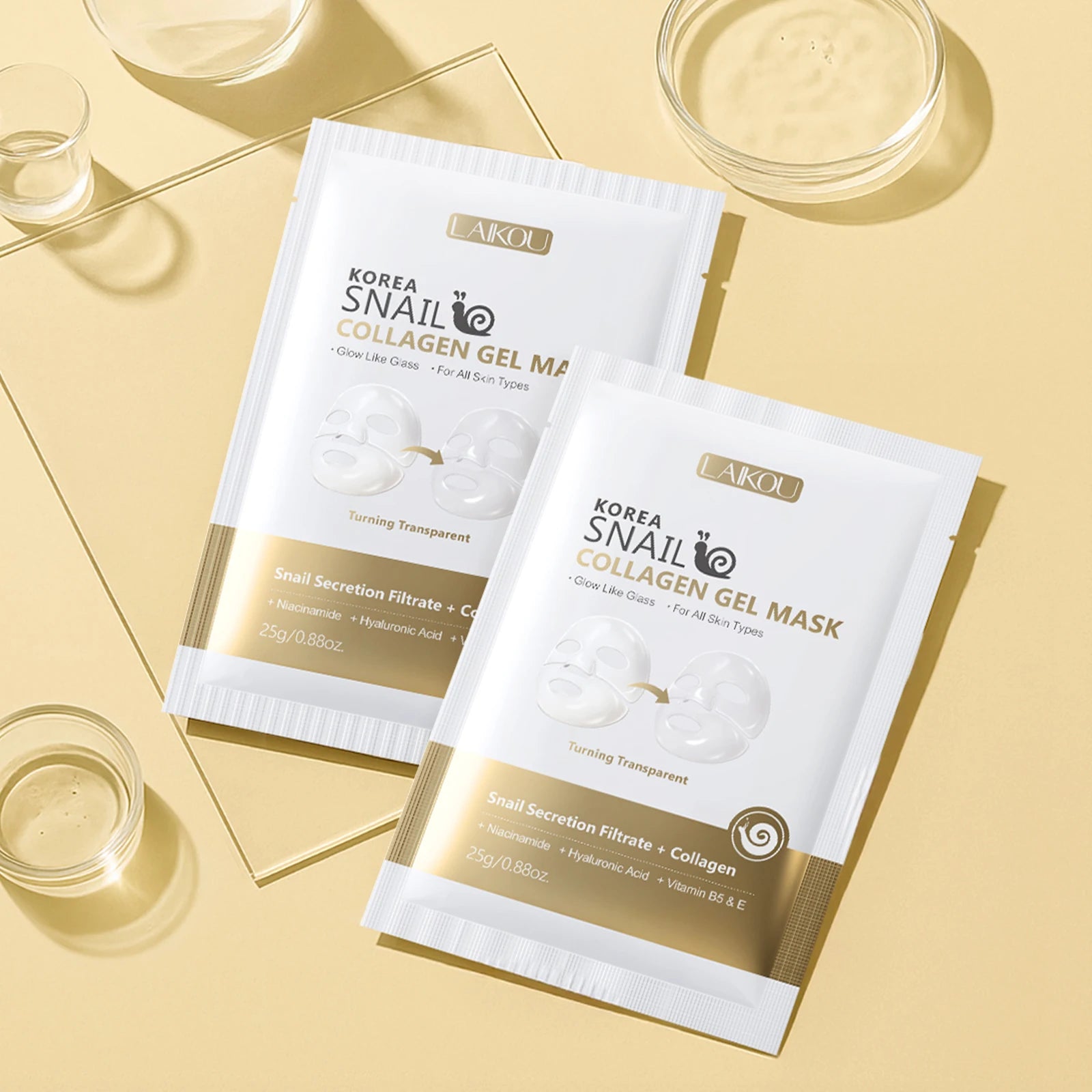 LAIKOU Korea Schnecken-Kollagen-Essenz-Maske, feuchtigkeitsspendende Tuchmaske, Anti-Falten-Gesichtsmaske, straffende Hautpflege, 25g*20 Stück