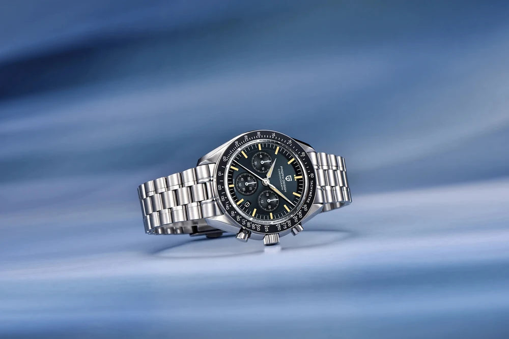Neue PAGANI DESIGN Moon Men Uhr Retro-Luxus-Quarzuhren für Herren Edelstahl Sport wasserdicht Chronograph Herren+Mit BOX