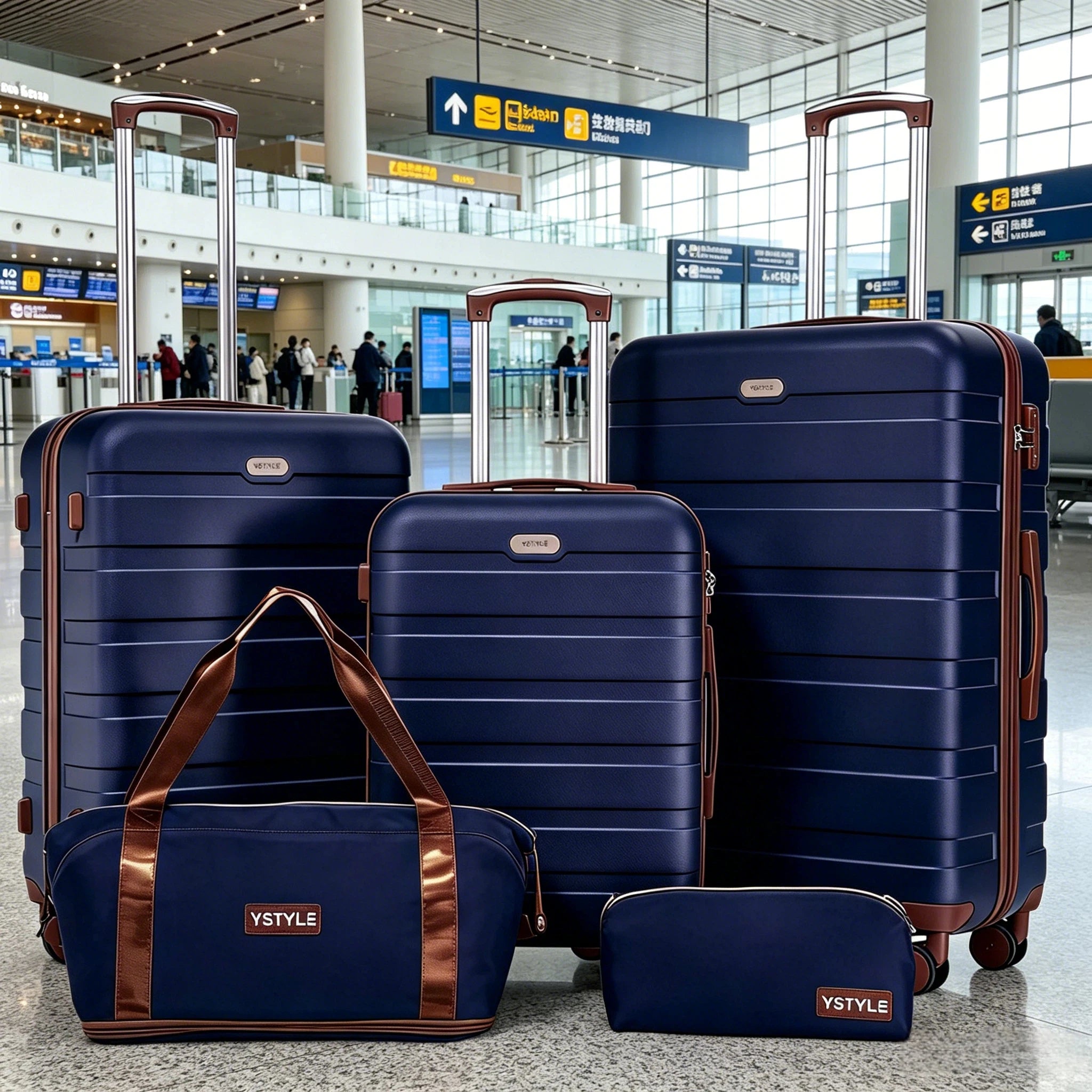 Premium 5-teiliges Hartschalen-Gepäckset, multi-Größen 20/24/28 Zoll Reise-Trolley-Koffer, leichtgängige 360°-Rollen mit TSA-Sicherheitsschloss, komplettes Reise-Set mit Handtasche & Kosmetiktasche