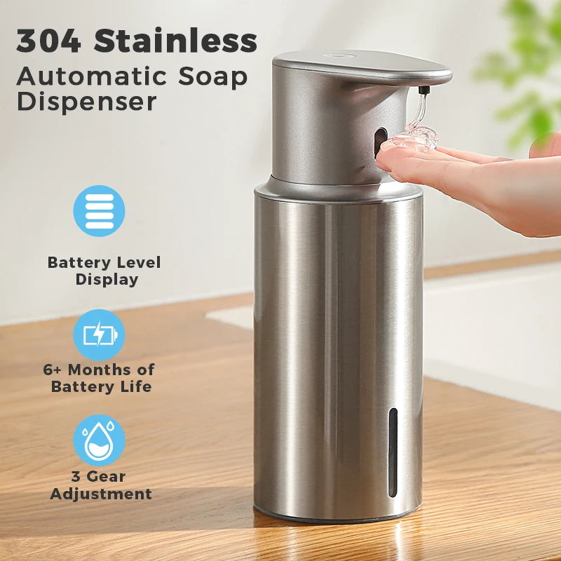 480ml Küchen-Seifenspender Automatischer Sensor Händedesinfektionsmittel Maschine Intelligenter elektrischer Körperwasch-Seifenspender aus 304 Edelstahl