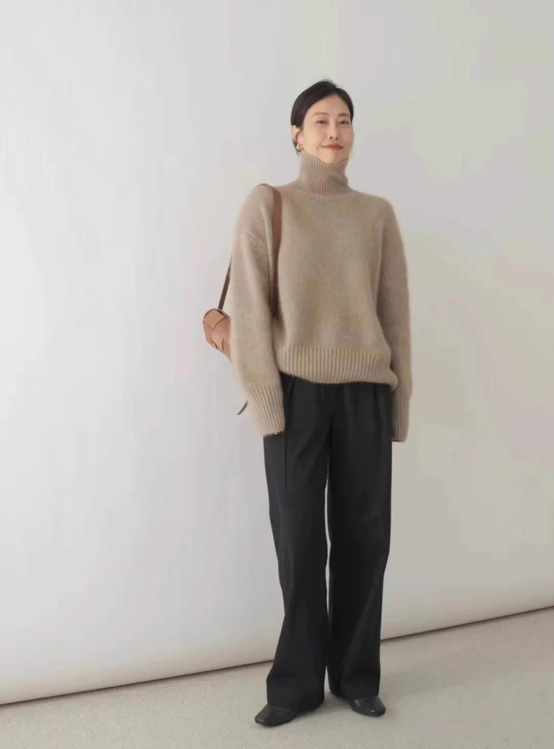 2024 Herbst und Winter Neuer dicker Kaschmirpullover Damen Rollkragenpullover Warm Locker Gestrickter Basispullover Jacke Oberteile