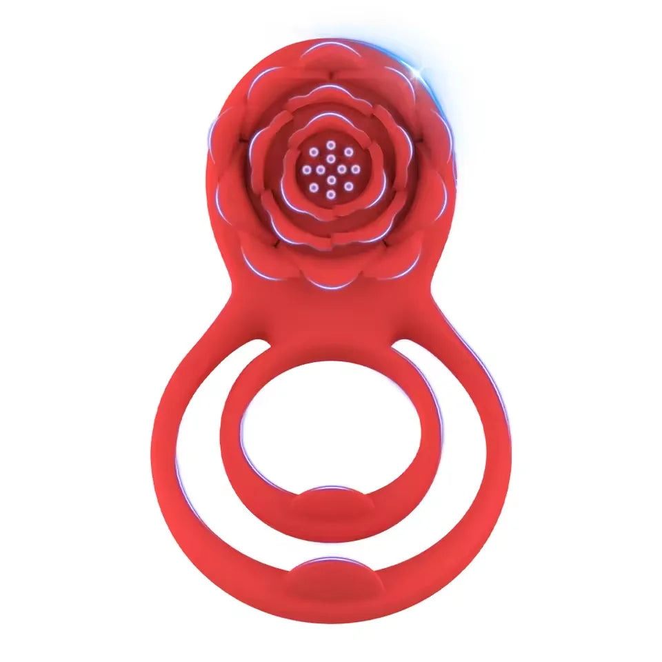 Rosen-Penisring Vibrator für Frauen G-Punkt Klitoris-Stimulation Männer Ejakulationsverzögerung Silikon-Hodenring Sexspielzeug für Paare