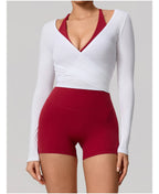 Neue Sommer Damen Yoga Langarm Einteiler Träger Yoga Kleidung Weibliches Training Premium Ballett WickeloberteileFrauen Fitness Sport Top