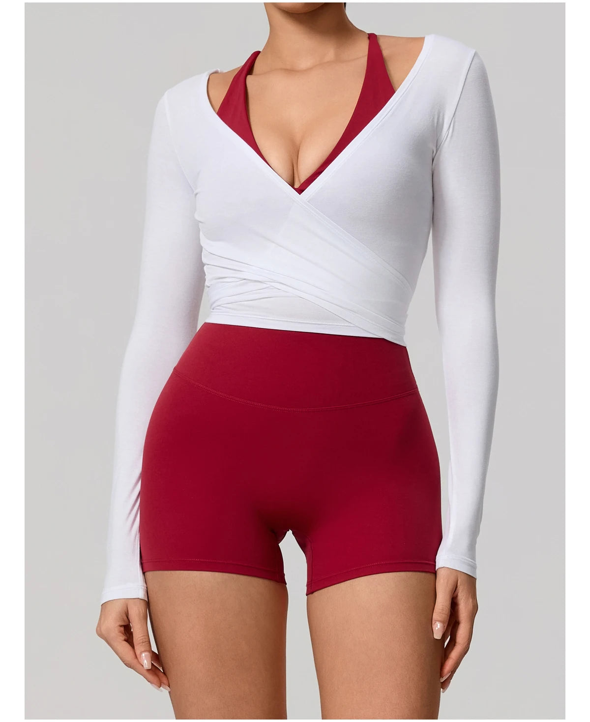 Neue Sommer Damen Yoga Langarm Einteiler Träger Yoga Kleidung Weibliches Training Premium Ballett WickeloberteileFrauen Fitness Sport Top