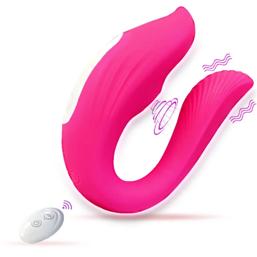 Leistungsstarker kabelloser ferngesteuerter Vibrator tragbarer U-förmiger Dildo-Massager Dual-Kitzler-Stimulation Paar-Sexspielzeug für Frauen