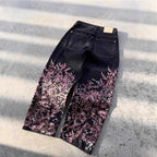 Y2K Black Washed Bestickte High-Waisted Oversized Jeans Herren Europäischer und Amerikanischer Retro Klassiker Lockere Weite Gerader Schnitt Hosen