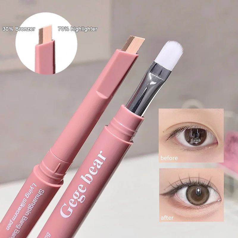 Doppelseitiger Lying Silkworm Stift 2-in-1 Highlighter Nude Unterlidkontur Aegyo-Sal Eyeliner Make-up-Stift mit Detailpinsel