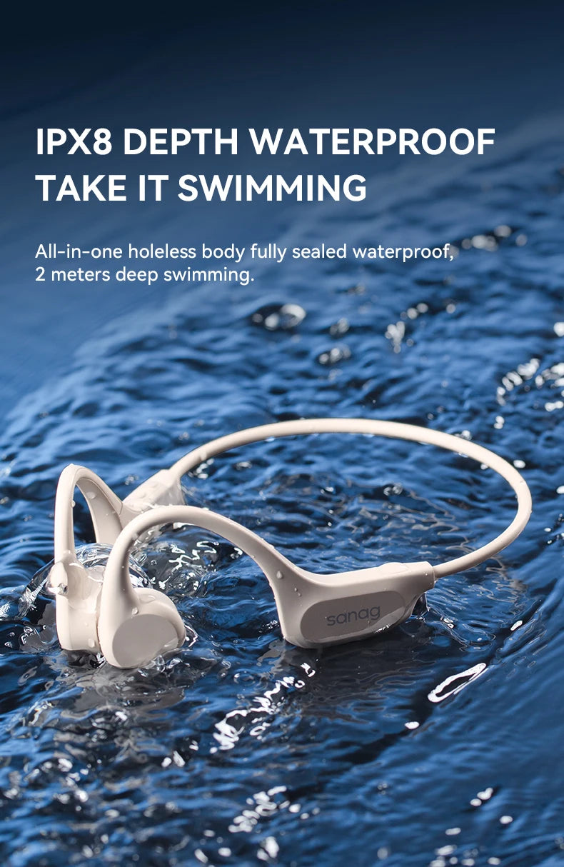 Sanag B60S Knochenschall-Kopfhörer IPX8 Schwimmen Bluetooth Kopfhörer Kabelloses Headset 32GB/64GB MP3 mit Mikrofon Ohrhörer
