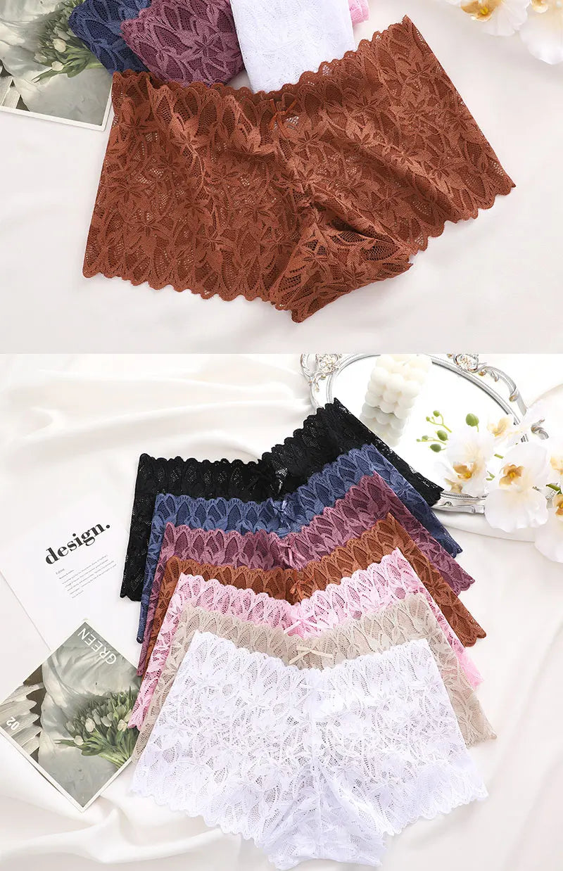 FINETOO 2Pcs Lace Four Shorts Women Low-Rise Panties Floral Underwear S-XL Girls Sexy Panties Ladies Lace Underpants Lingerie
