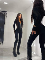Fitness-Outfit Damen, lässig, sportlich, Workout-Reißverschluss-Jumpsuit, Damen-Overall, langärmelig, eng anliegend, Aktivitätskleidung, Oberteile