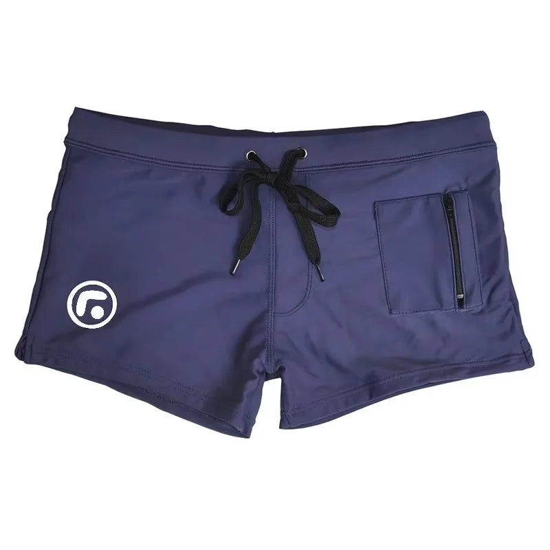 Herren Badehose mit Reißverschlusstasche Badeshorts Boxershorts Square Leg Mesh-Futter Boardshorts Badeschuhe